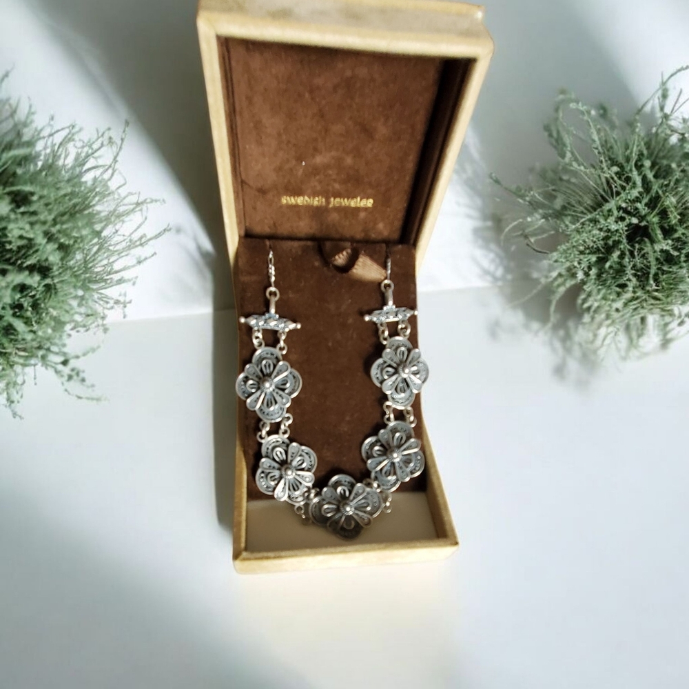Antique Silver Floral Filigree Necklace
